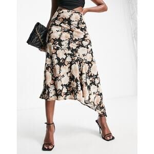 ASOS Design Floral Chiffon Midi Skirt Asymmetric Hem Multicolor Women's Size 10